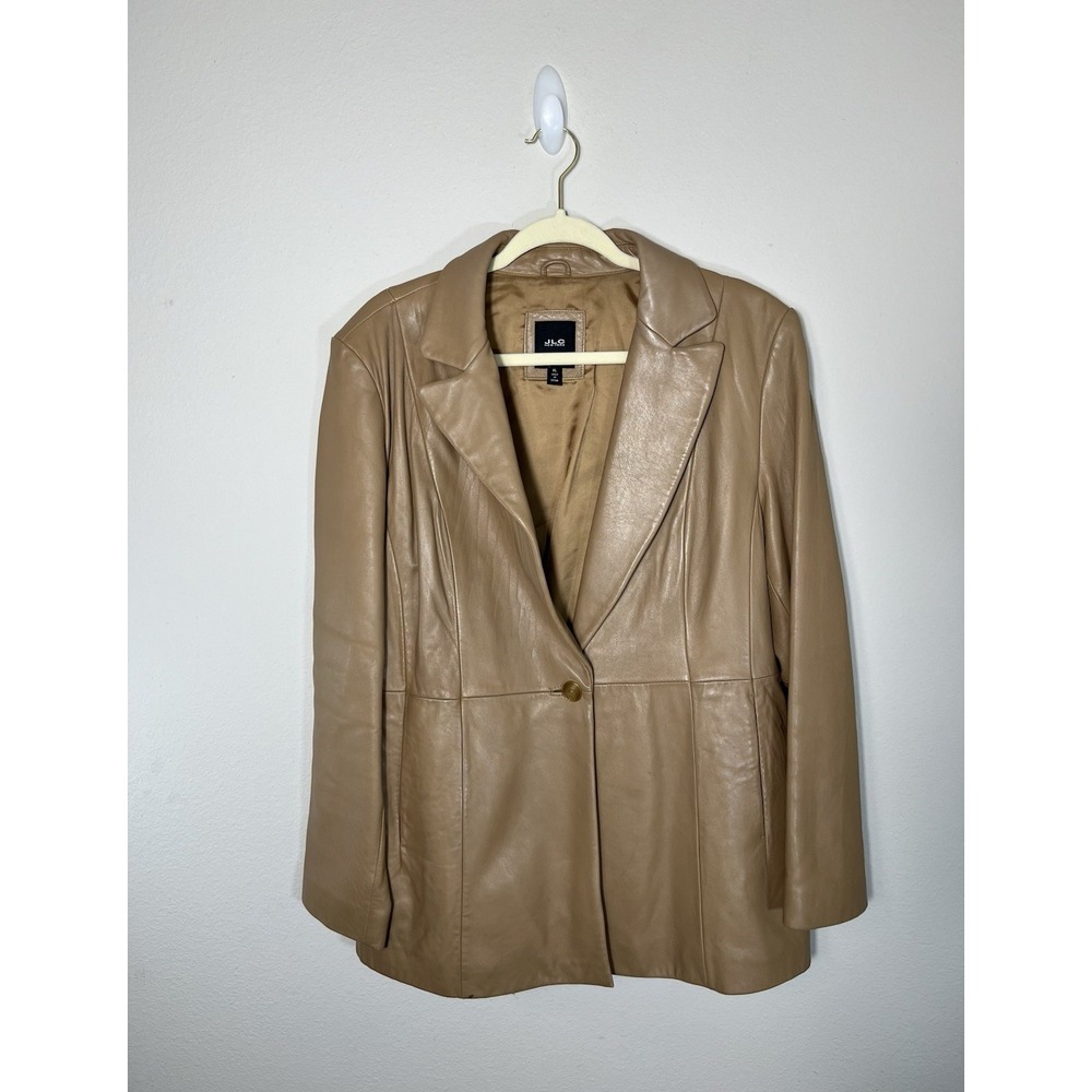 JLC NEW YORK Light Brown 100% LEATHER JACKET Women's X-Large